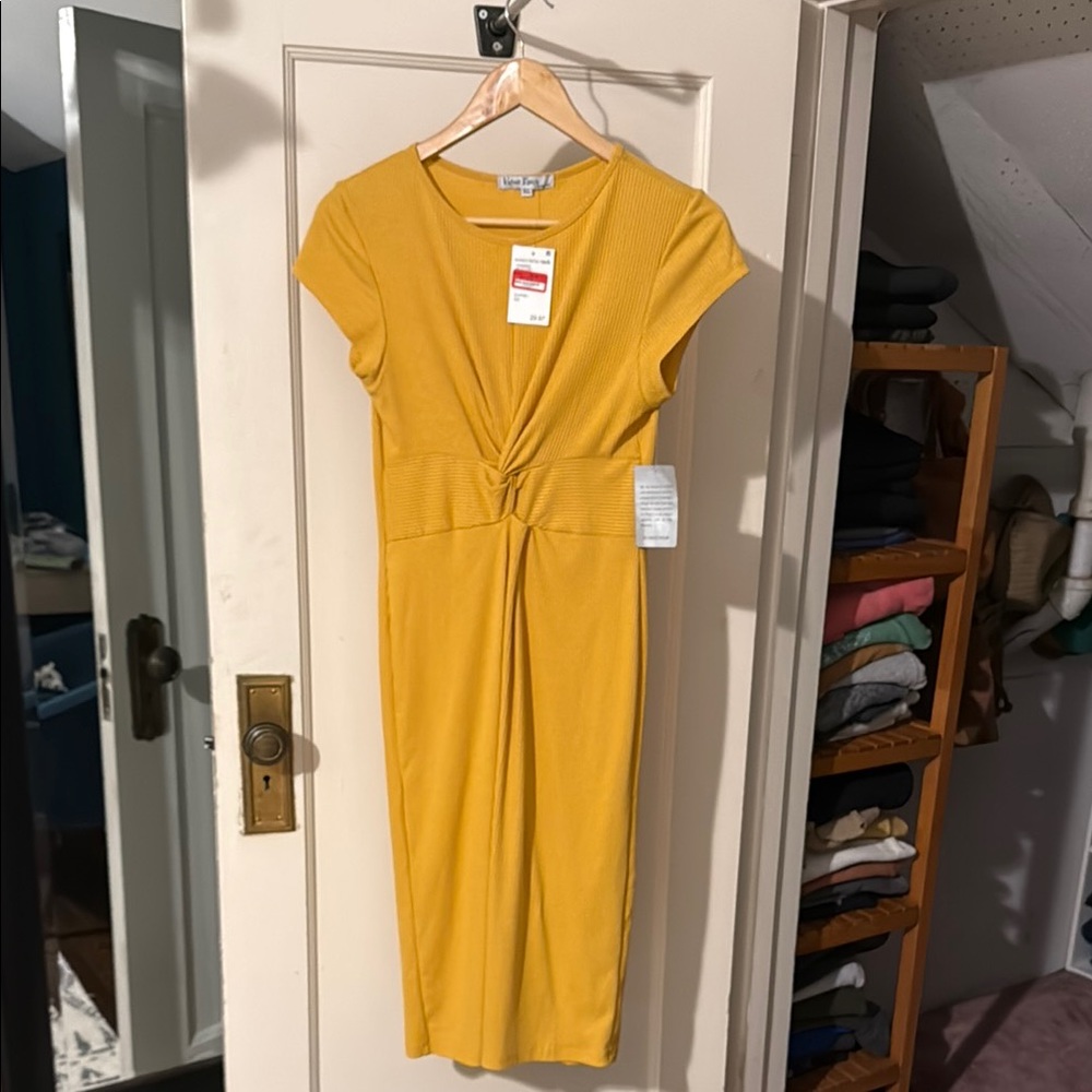 Elegant Yellow Midi Dress - Velvet Torch - NEVER WORN